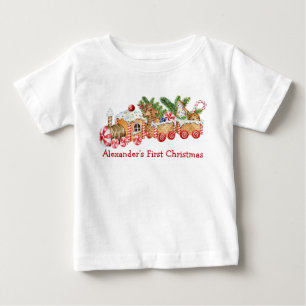 Camiseta Para Bebê Bebê Primeiro Natal Gingerpão Comboio Red Candy