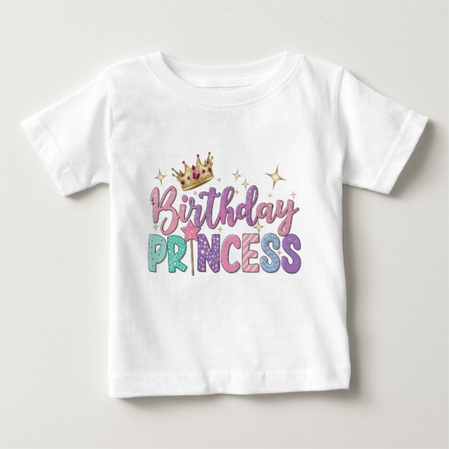 Camiseta Para Bebê Bebê princesa de aniversário em letra moderna (Frente)