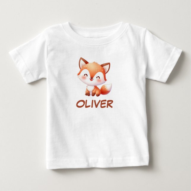 Camiseta Para Bebê Bebê Raposa Fofa Personalizado (Frente)