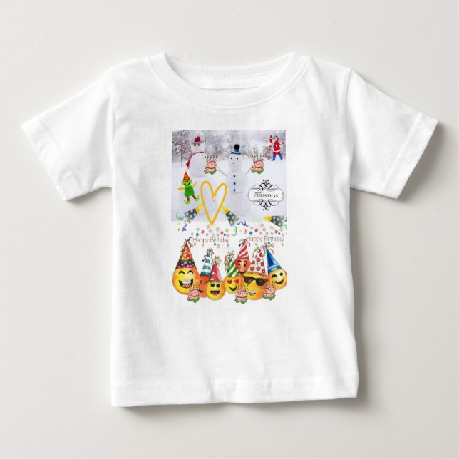 Camiseta Para Bebê Bebê Romper Feliz Natal Feliz Aniversário (Frente)