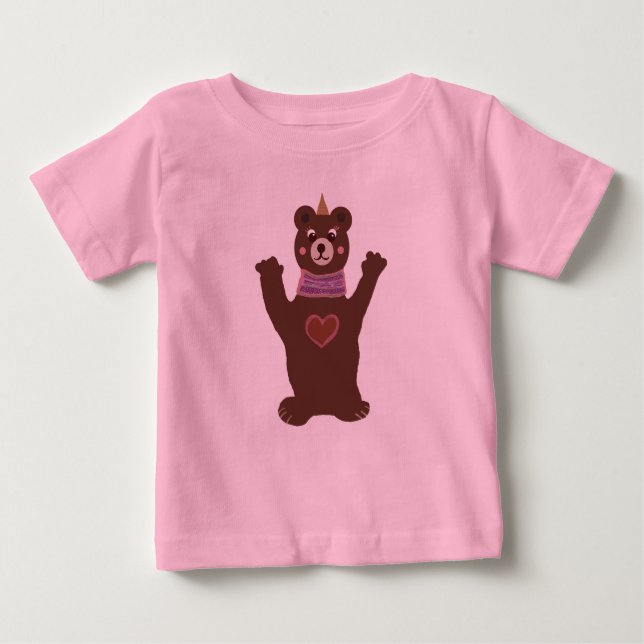 Camiseta Para Bebê Bebê rosa - Lixeira com Urso (Frente)