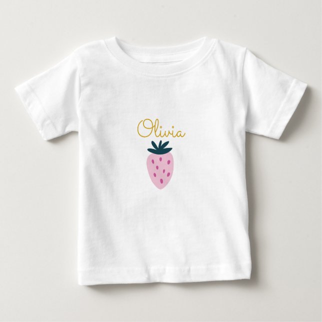 Camiseta Para Bebê Bebê rosa morango (Frente)