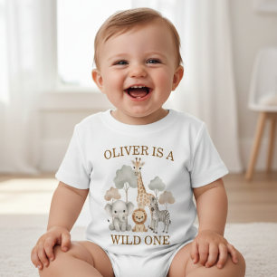 Camiseta Para Bebê Bebê Safari de 1º Aniversário Menino Selvagem