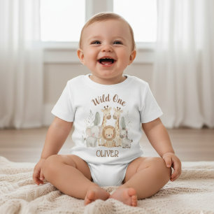 Camiseta Para Bebê Bebê Safari de 1º Aniversário Menino Selvagem