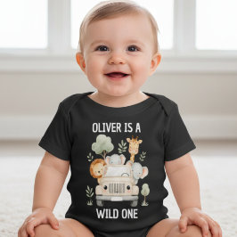 Camiseta Para Bebê Bebê Safari de Aniversário de 1 Ano do Menino Selv