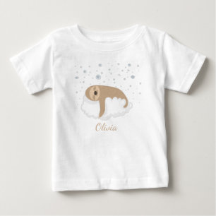 Camiseta Para Bebê Bebê Sloth Fofo Dormindo Em uma Nuvem Personalizad