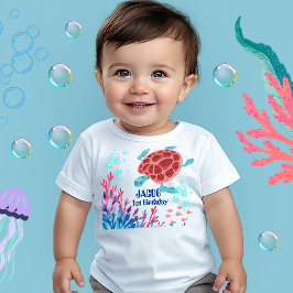 Camiseta Para Bebê Bebê sob o nome personalizado do mar Aquarela