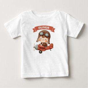 Camiseta Para Bebê Bebê Sonhador Aviador em Avião Vermelho
