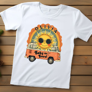 Camiseta Para Bebê Bebê Sorridente Groovy Retro Sol