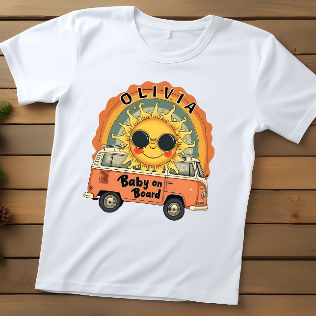 Camiseta Para Bebê Bebê Sorridente Groovy Retro Sol (Criador carregado)