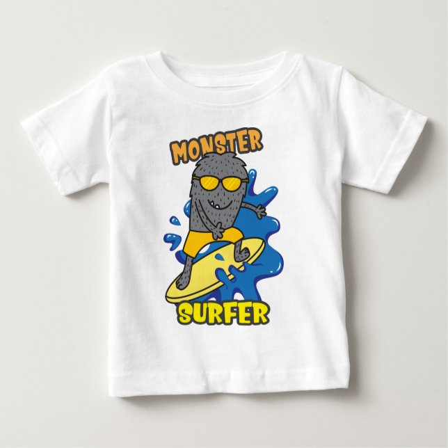 Camiseta Para Bebê Bebê surfando monstro (Frente)