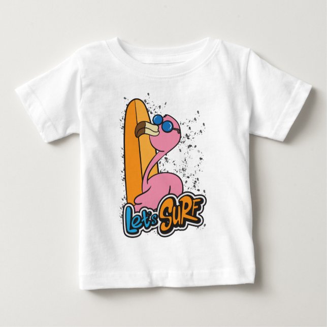 Camiseta Para Bebê bebê surfista Flamingo (Frente)