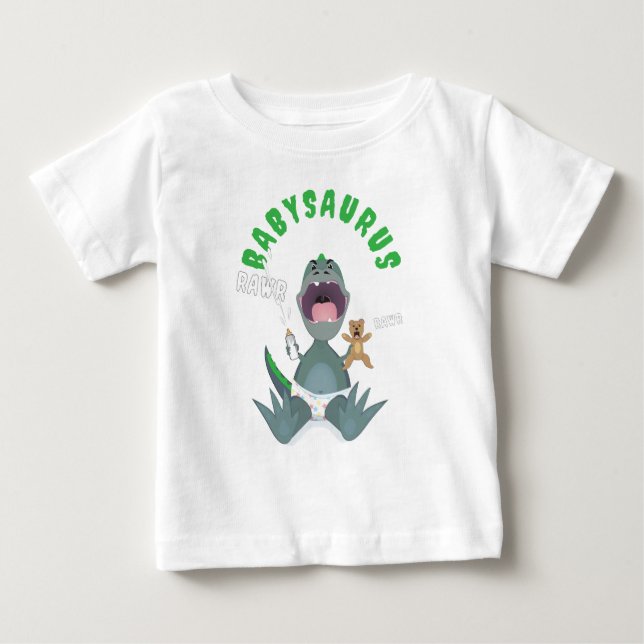 Camiseta Para Bebê Bebê T-rex Babysaurus Verde  (Frente)