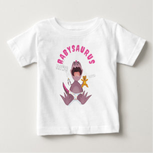 Camiseta Para Bebê Bebê T-rex Rosa