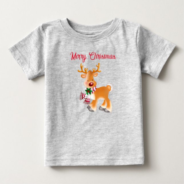 Camiseta Para Bebê Bebê T-Shirt Holiday Rudolph (Frente)