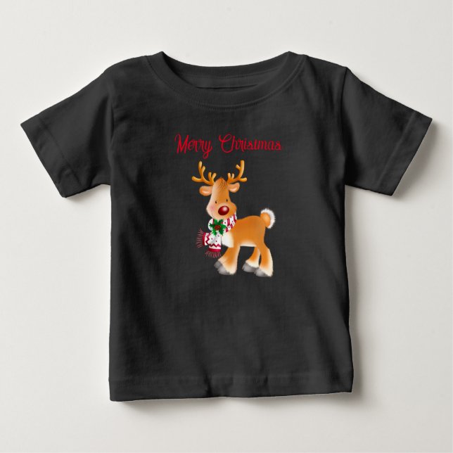 Camiseta Para Bebê Bebê T-Shirt Holiday Rudolph (Frente)