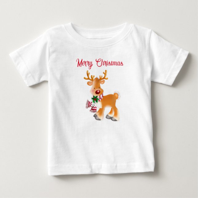 Camiseta Para Bebê Bebê T-Shirt Holiday Rudolph (Frente)