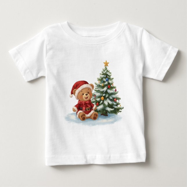 Camiseta Para Bebê Bebê Teddy Bear Natal (Frente)