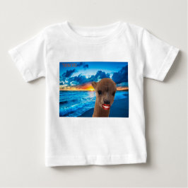 Camiseta Para Bebê bebê tee alpaca na praia, obrigado