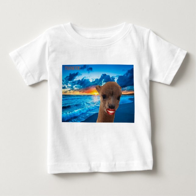 Camiseta Para Bebê bebê tee alpaca na praia, obrigado (Frente)