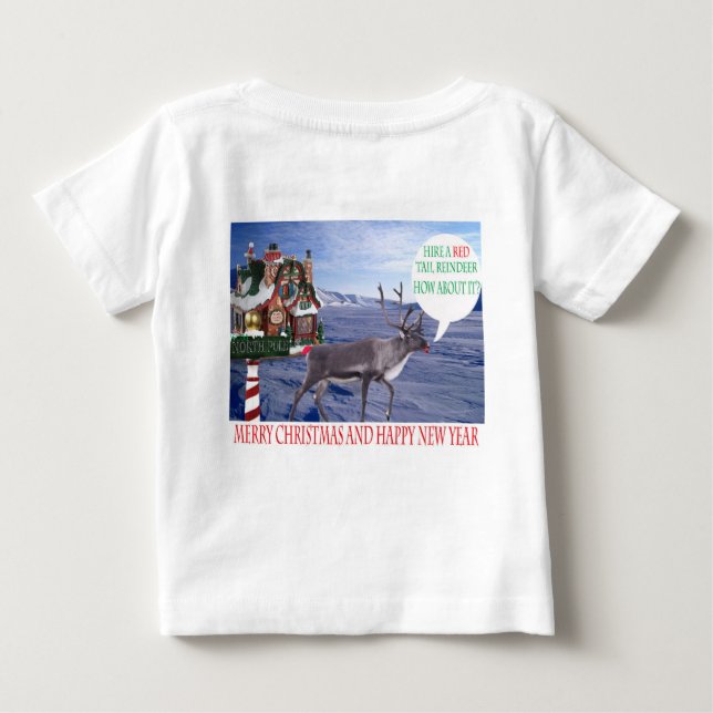 Camiseta Para Bebê bebê tee, feliz natal e rena feliz ano novo (Verso)