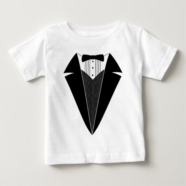 Camiseta Para Bebê Bebê Tuxedo, Preto + Branco (Frente)