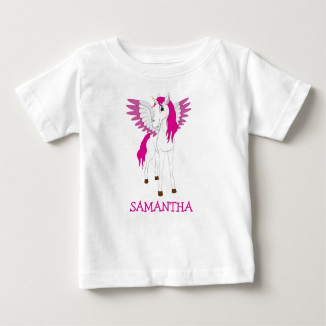 Camiseta Para Bebê Bebê Unicórnio Rosa (Frente)