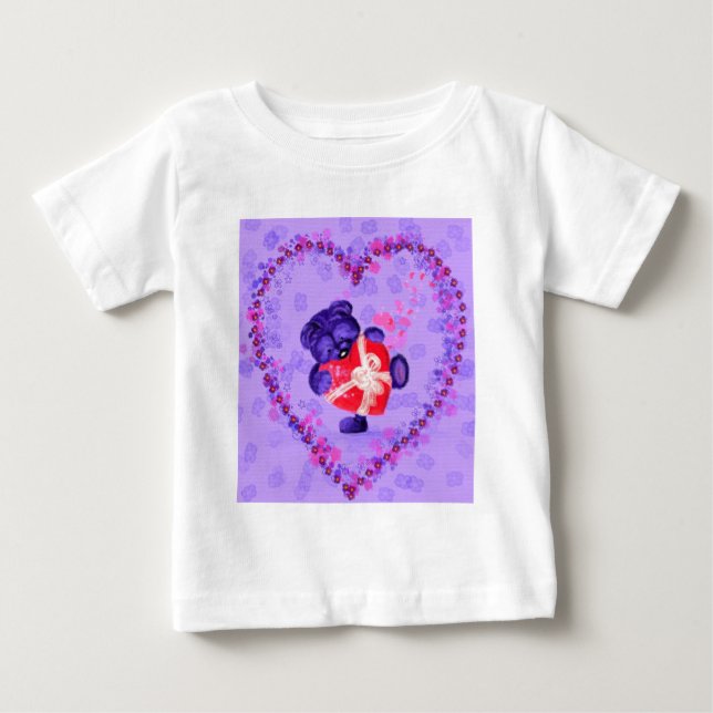 Camiseta Para Bebê Bebê Urso com T-Shirt Bebê dotado de coração (Frente)