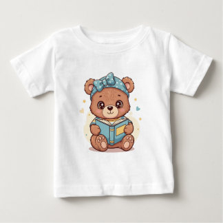 Camiseta Para Bebê Bebê-Urso Lendo Livro