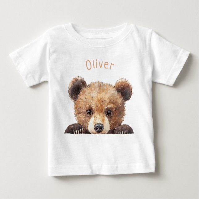 Camiseta Para Bebê Bebê Urso Watercolor Personalizado  (Frente)