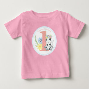 Camiseta Para Bebê Bebê Vaca Floral Número Um Festa de primeiro anive