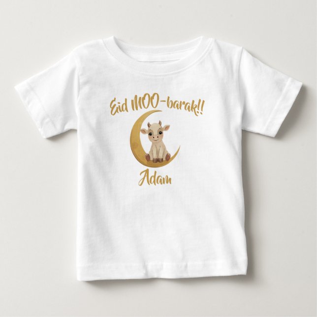 Camiseta Para Bebê Bebê Vaca Fofo Engraçado Eid Adha Nome de Bebê Eng (Frente)