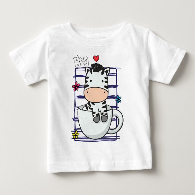 Camiseta Para Bebê bebê xícara de zebra (Frente)