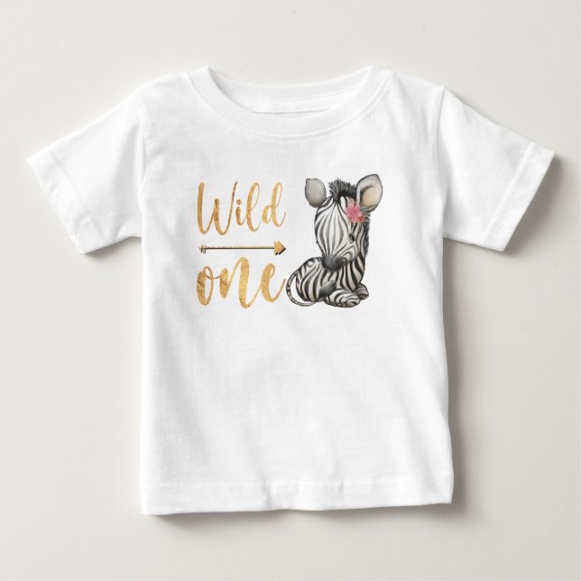 Camiseta Para Bebê Bebê-zebra-branca, Floral Selvagem (Frente)