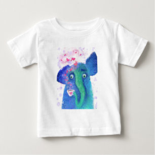 Camiseta Para Bebê Bebendo Românico de Elefante Amor-Coffee