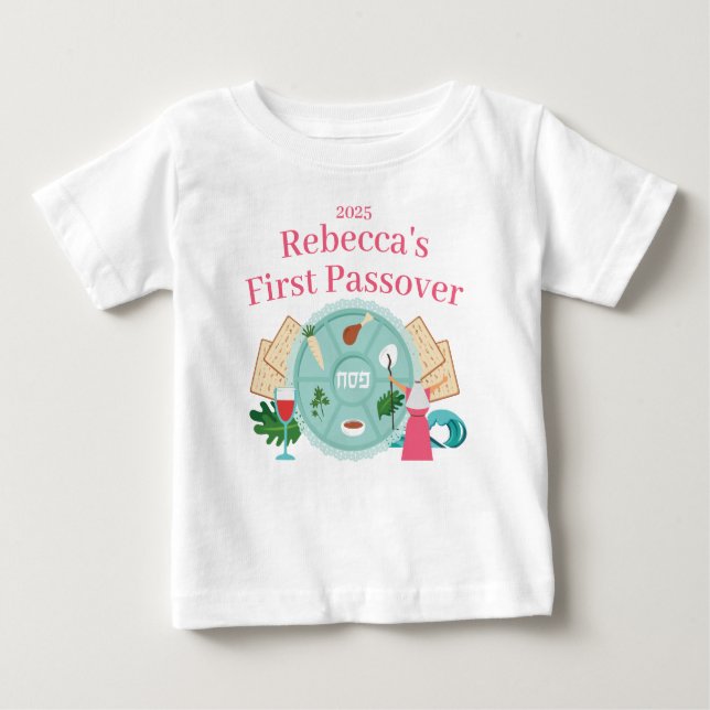 Camiseta Para Bebê Bebês 1rua Passover Pink Custom Girl Name Year (Frente)