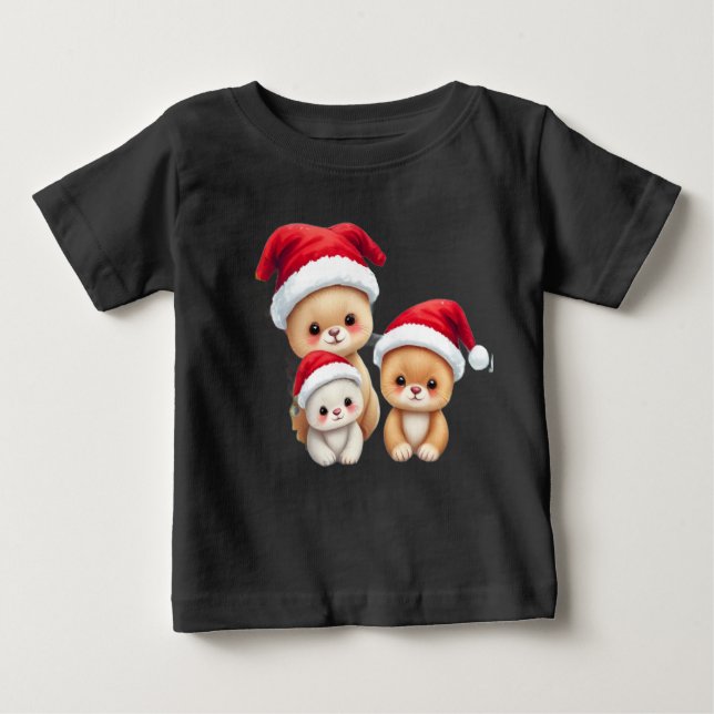 Camiseta Para Bebê Bebês bonitos na Arte nas Maravilhas de Natal (Frente)