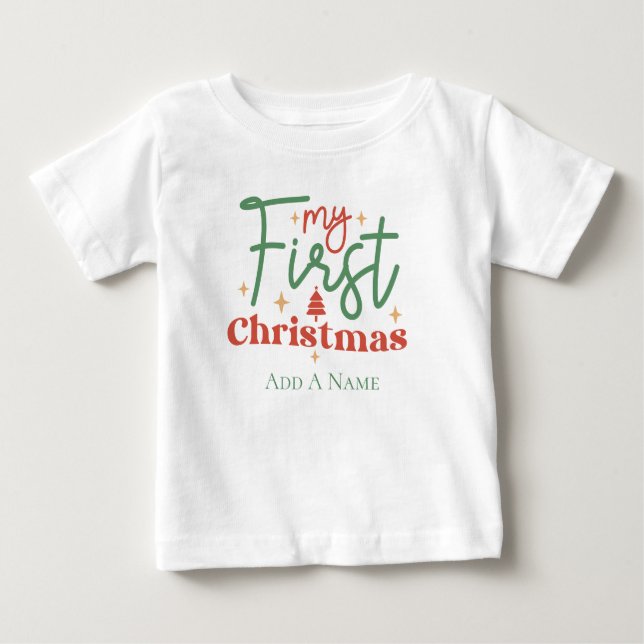 Camiseta Para Bebê Bebês Primeiro Presente de Natal de 1rua para Nova (Frente)