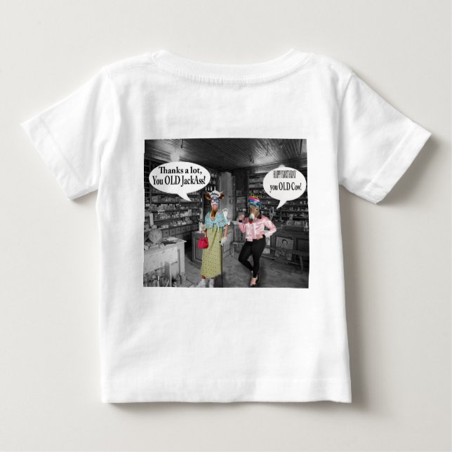 Camiseta Para Bebê bebezinho, feliz aniversário, vaca e idiota (Verso)