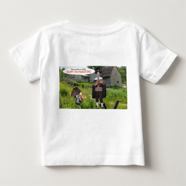 Camiseta Para Bebê bebezinho feliz peru de ação de graças (Verso)