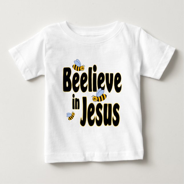 Camiseta Para Bebê Beelieve no preto de Jesus (Frente)