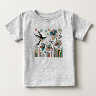 Camiseta Para Bebê Beija-flor com flores