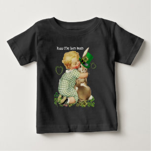 CAMISETA PARA BEBÊ BEIJA-ME, SOU IRLANDÊS/BEBÊ, COELHO COM O CHAPÉ