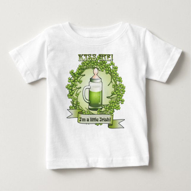 Camiseta Para Bebê Beije-me Im um t-shirt engraçado irlandês pequeno (Frente)