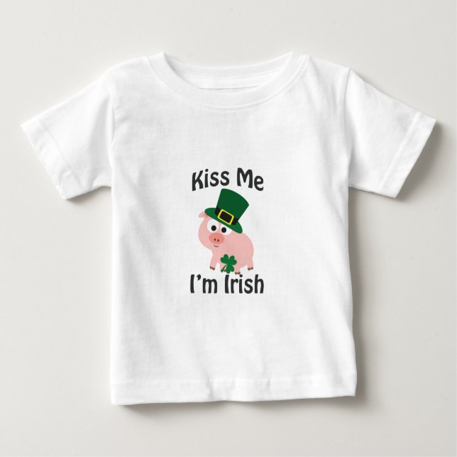 Camiseta Para Bebê Beije-me, sou o Porco Irlandês (Frente)