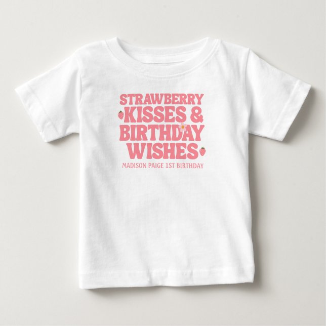 Camiseta Para Bebê Beijos de Morango Bonito Aniversário Deseja Rapari (Frente)