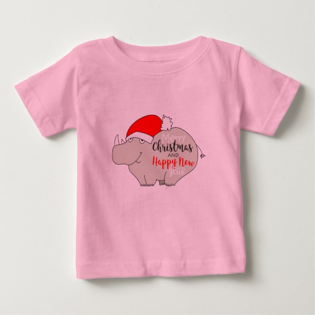 Camiseta Para Bebê Bela animação Bebê Rino Engraçado Rosa Feliz Feliz (Frente)