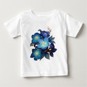 Camiseta Para Bebê Bela Arranjo Floral Azul Aquarela