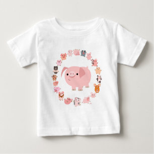 Camiseta Para Bebê Bela caricatura Porco Mandala Bebê T-shirt