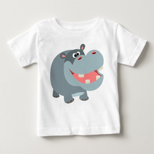 Camiseta Para Bebê Bela Caricatura Sorridente Hippo Baby T-Shirt (Frente)